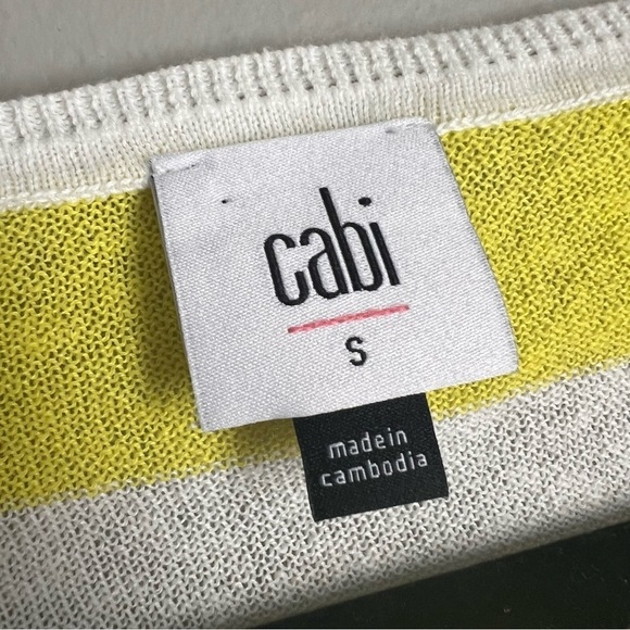 Cabi Sweater Pullover Light Weight Happy Hour Neon summer Stripe Yellow 5958 - Picture 2 of 5